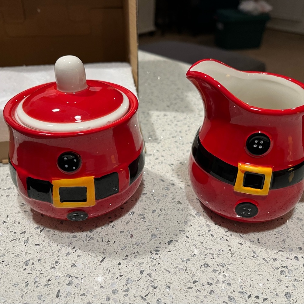 Godinger Red and Black Santa Suit Sugar and Creamer Set - NWOT
